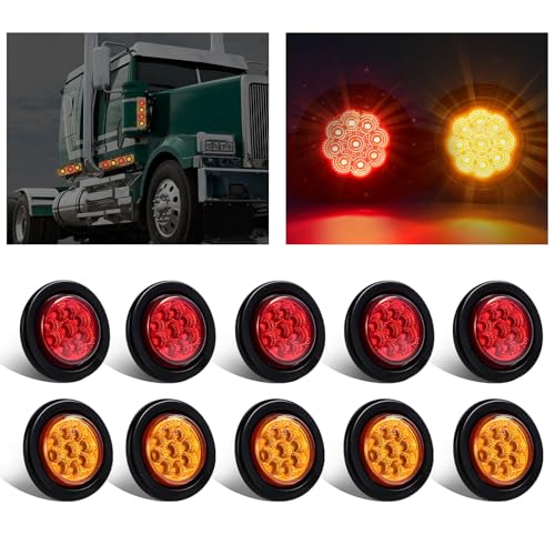 Wodvyss 10Pack(5 Amber + 5 Red) 2" 9 LED Round Trailer Side Marker Light Grommet Flush Mount, [DOT Approved] Sealed 2 inch Clearance Lights with Reflex Lens for Truck RV Camper, IP67 Waterproof, 12V - Image 1