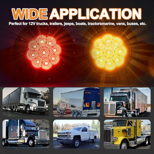 Wodvyss 10Pack(5 Amber + 5 Red) 2" 9 LED Round Trailer Side Marker Light Grommet Flush Mount, [DOT Approved] Sealed 2 inch Clearance Lights with Reflex Lens for Truck RV Camper, IP67 Waterproof, 12V - Image 5