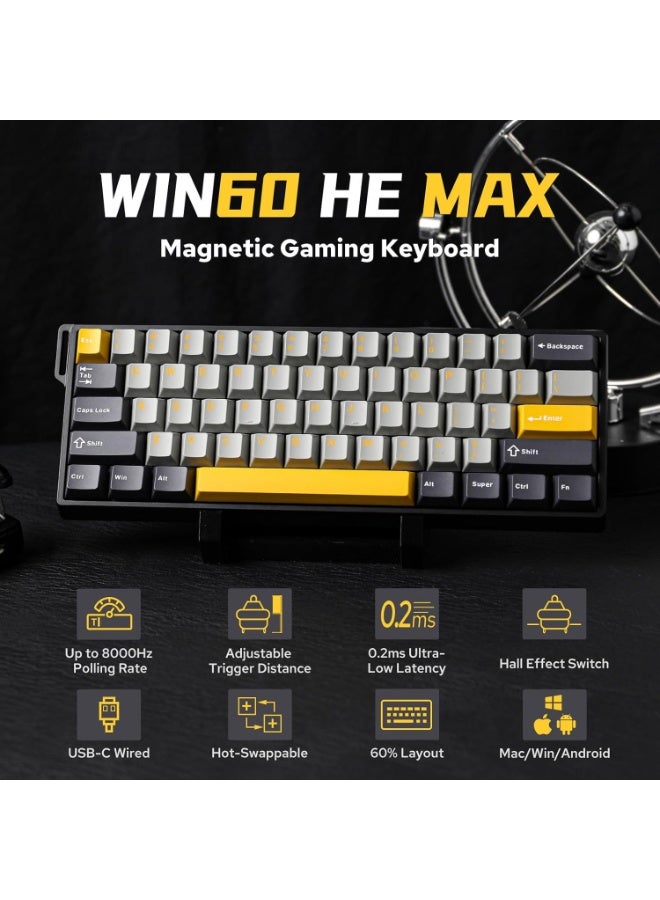 AULA كيبورد مغناطيسي سلكي WIN60 HE MAX 60% مع ضبط الفعل، معدل استقصاء 8000 هرتز، مفاتيح مغناطيسية بتأثير هول، قابل للتبديل الساخن، لألعاب FPS - Image 4