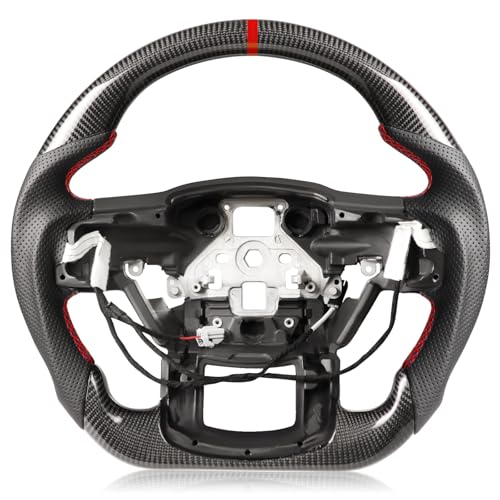 TESFEEL Heated Steering Wheel for F150 Raptor 2017-2020 Carbon Fiber Steering Wheel with Heated D-shaped Flat-bottom Preforated Leather Grip Hand-Stitched Compatible with Raptor with Paddle Shifters - Image 1