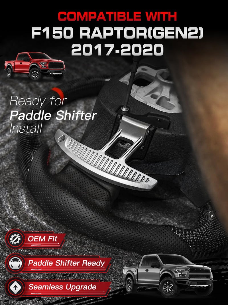 TESFEEL Heated Steering Wheel for F150 Raptor 2017-2020 Carbon Fiber Steering Wheel with Heated D-shaped Flat-bottom Preforated Leather Grip Hand-Stitched Compatible with Raptor with Paddle Shifters - Image 2