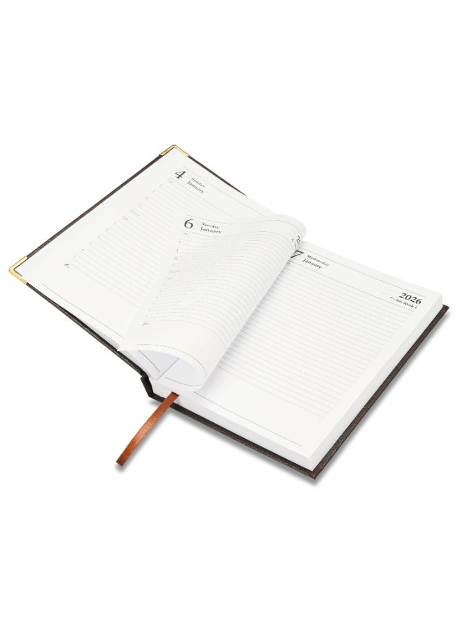 FIS 2026 Diary, A5 Size Diary(148x210mm), Hard Cover Vinyl Materials, 1 Side Padded, Golden Corners, English, 60 gsm White Paper, Chocolate Color-FSDI22E26CH - Image 4