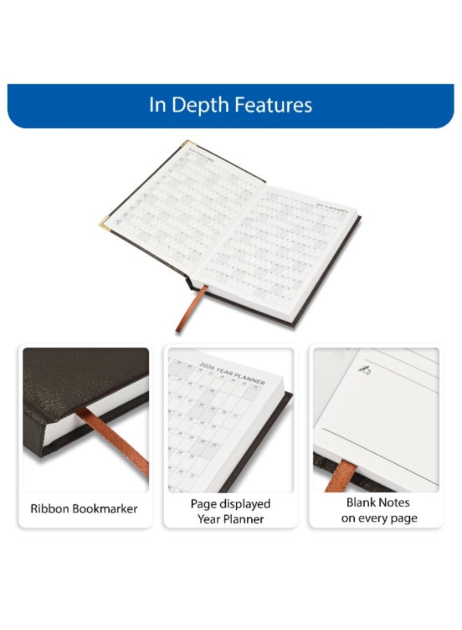 FIS 2026 Diary, A5 Size Diary(148x210mm), Hard Cover Vinyl Materials, 1 Side Padded, Golden Corners, English, 60 gsm White Paper, Chocolate Color-FSDI22E26CH - Image 5