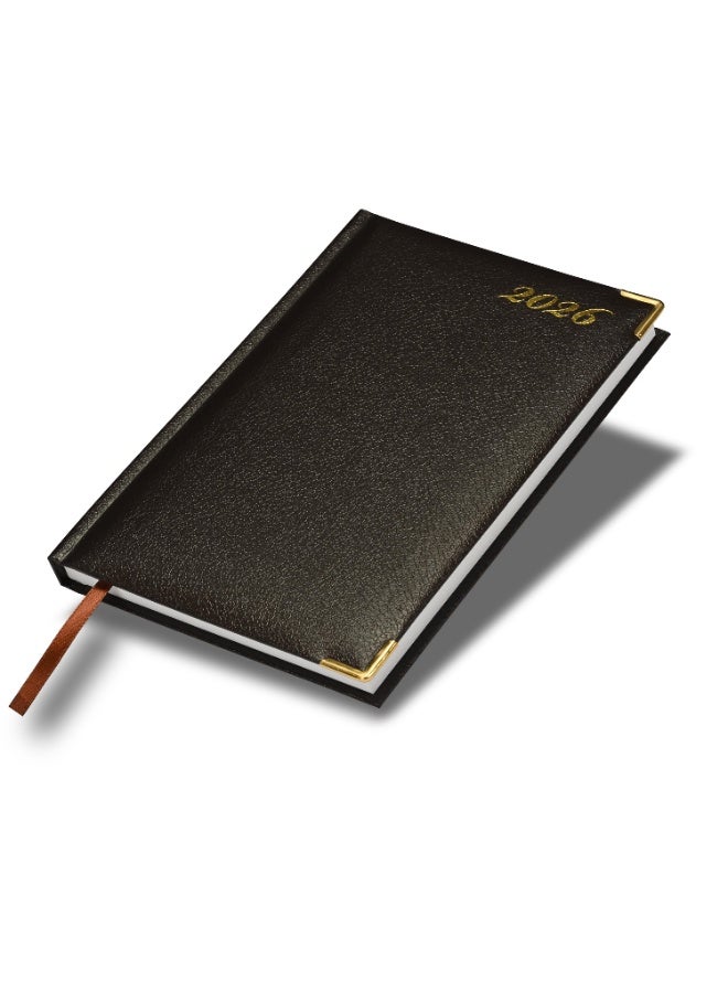 FIS 2026 Diary, A5 Size Diary(148x210mm), Hard Cover Vinyl Materials, 1 Side Padded, Golden Corners, English, 60 gsm White Paper, Chocolate Color-FSDI22E26CH - Image 1