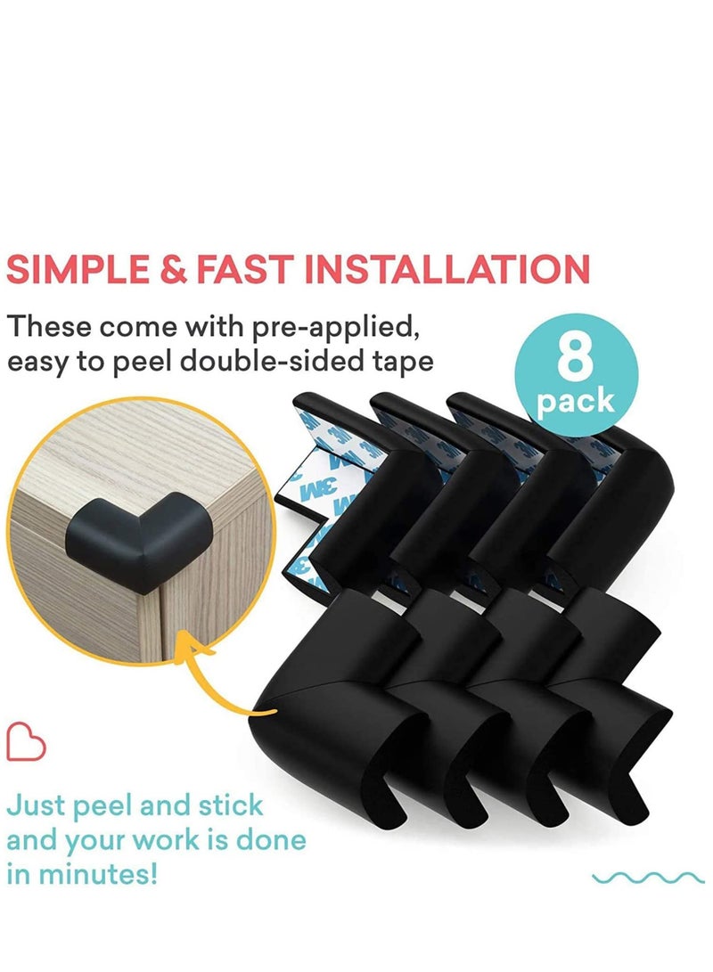 Table Corner Protectors for Baby Safety - Pre-Taped Sharp Corner Cushions to Prevent Head Knee Injuries 8 Pack (Black) - Image 4