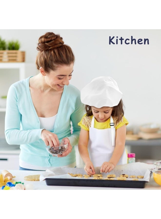 Bluejw Kids Apron and Chef Hat Set, 2 Pieces Boys Girls Kids Apron with 2 Pockets Adjustable for Cooking Classroom Baking Painting, 6-12 Years, White - Image 4