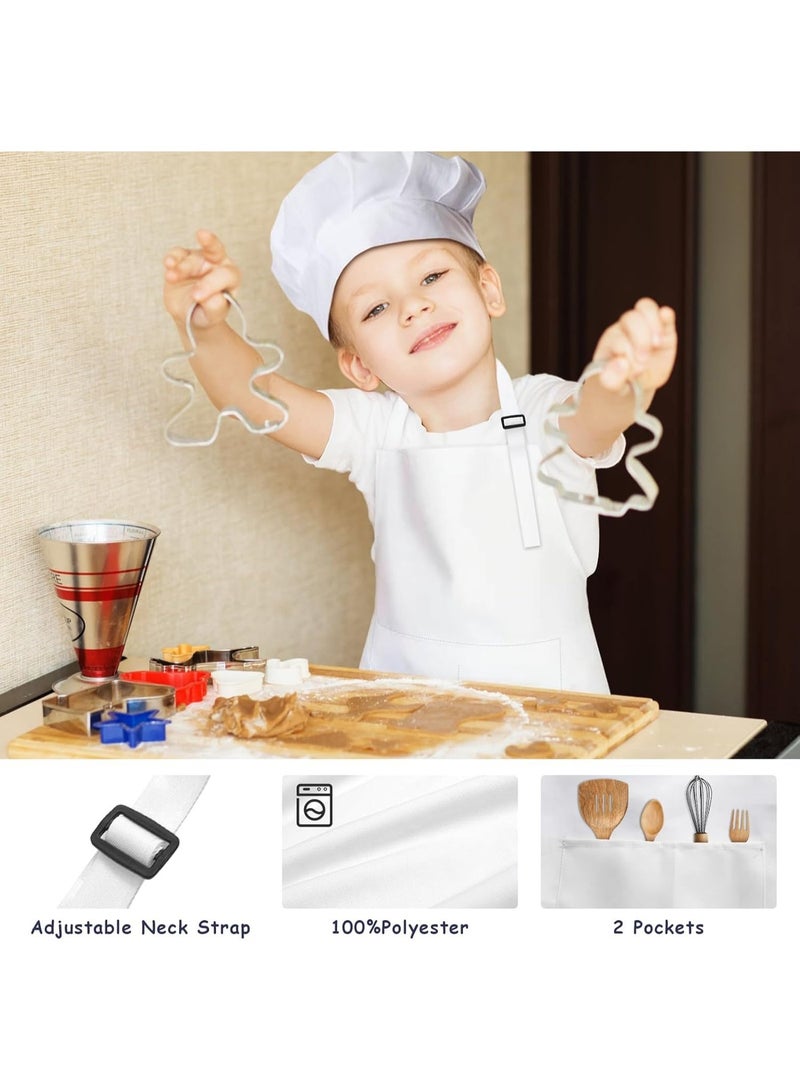 Bluejw Kids Apron and Chef Hat Set, 2 Pieces Boys Girls Kids Apron with 2 Pockets Adjustable for Cooking Classroom Baking Painting, 6-12 Years, White - Image 3