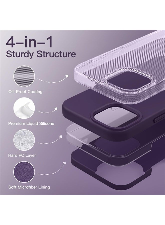 Jetech جراب سيليكون لهاتف iPhone 14 Pro Max مقاس 6.7 بوصة، جراب حماية كامل للجسم بملمس حريري ناعم، غطاء مقاوم للصدمات مع بطانة من الألياف الدقيقة (أرجواني غامق) - Image 3