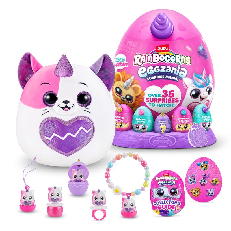 Rainbocorns Eggzania Surprise Mania Series 1 (Kitten) by ZURU, Collectible Plush Stuffed Animal, 5 Mini Eggs, Stickers, DIY Jewelry, Slime, Ages 3+ for Girls, Children - Image 1