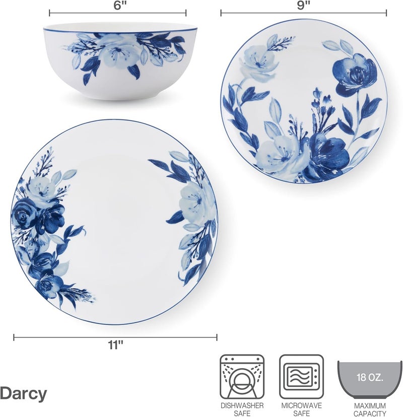 Mikasa Darcy Bone China Lightweight Chip Resistant 12 Piece Dinnerware Set Service for 4 Blue and White - Image 4