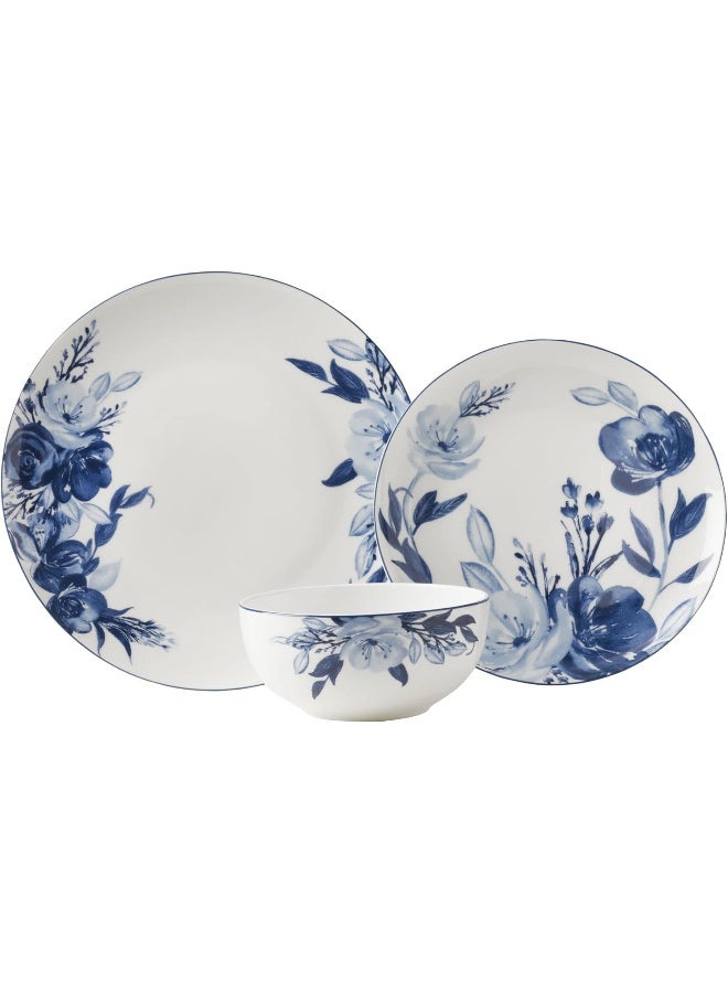 Mikasa Darcy Bone China Lightweight Chip Resistant 12 Piece Dinnerware Set Service for 4 Blue and White - Image 2