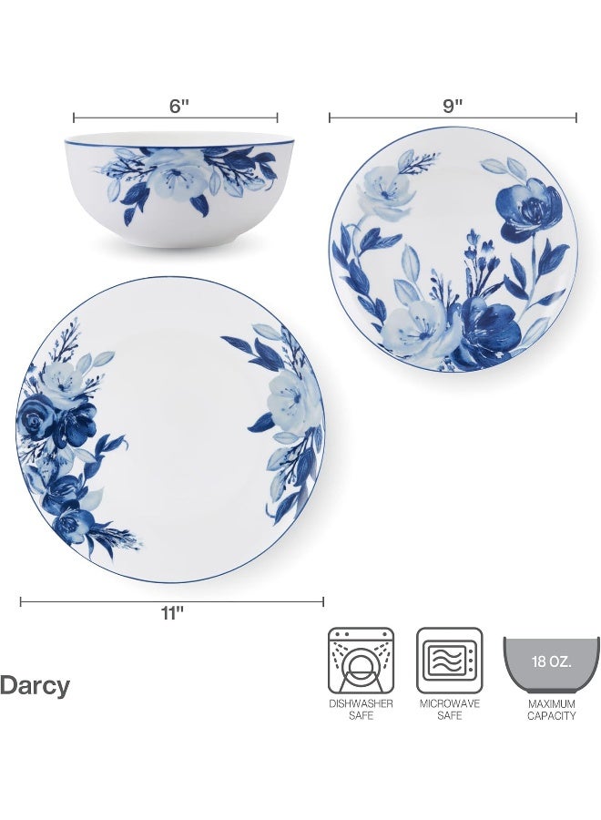 Mikasa Darcy Bone China Lightweight Chip Resistant 12 Piece Dinnerware Set Service for 4 Blue and White - Image 5