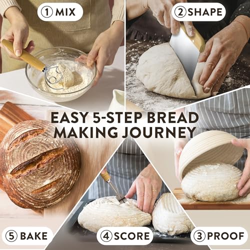 Benicci Complete Bread Proofing Baskets Set - Premium Quality Kit for Sourdough Bread Making - Includes 9" & 10" Banneton Basket w/All Needed Bread Baking Supplies - Perfect Tools for Baking Enthusiasts - Image 4