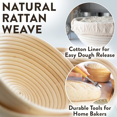 Benicci Complete Bread Proofing Baskets Set - Premium Quality Kit for Sourdough Bread Making - Includes 9" & 10" Banneton Basket w/All Needed Bread Baking Supplies - Perfect Tools for Baking Enthusiasts - Image 5