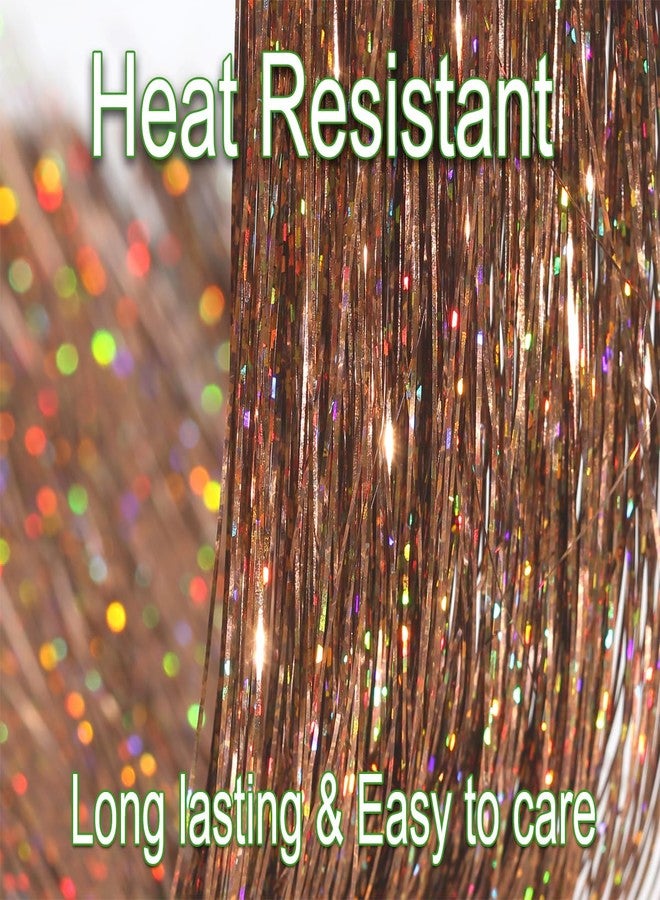 HANDWIG Chestnut Brown Clip in Hair Tinsel, 24 Inch 75 Strands Heat Resistant Glitter Hair Extensions, 6 Packs Natural Fairy Hair for Women Daily Office Casual Wear - Image 3