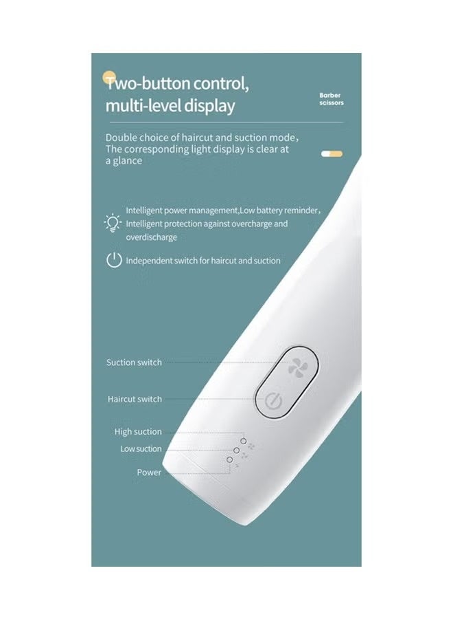 ماكينة قص الشعر اللاسلكية مع مكنسة مدمجة – قابلة لإعادة الشحن – للرجال والأطفال والحيوانات الأليفة – لون أبيض - Image 3