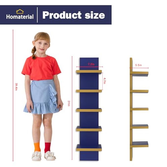 Homaterial 5 Tier Wall Shelf Unit, Decorative Wall Mount Vertical Shelving,Modern Column Floating Shelves for Bedrooms, Bathrooms 5.5" x 7.2" x 31"(Blue) - Image 5