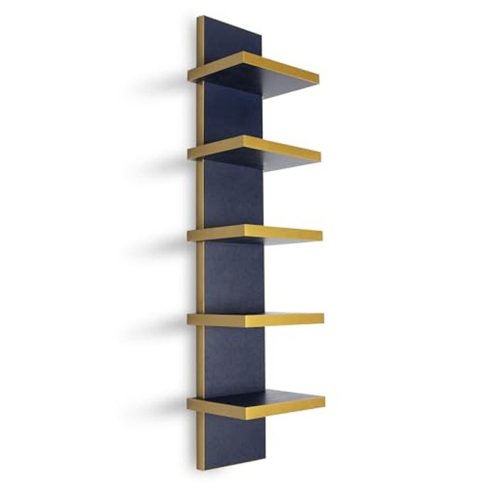 Homaterial 5 Tier Wall Shelf Unit, Decorative Wall Mount Vertical Shelving,Modern Column Floating Shelves for Bedrooms, Bathrooms 5.5" x 7.2" x 31"(Blue) - Image 4