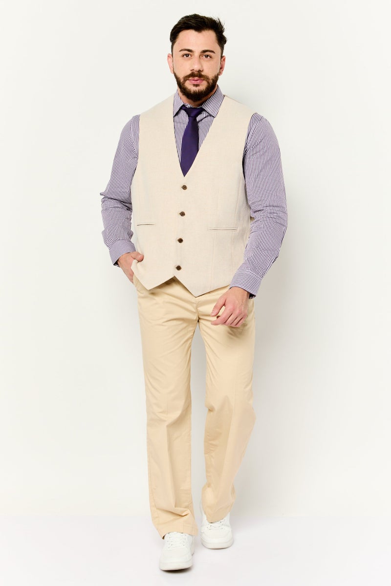 Asos Design Men Textured Sleeveless Blazer Vest, Beige  - Image 3