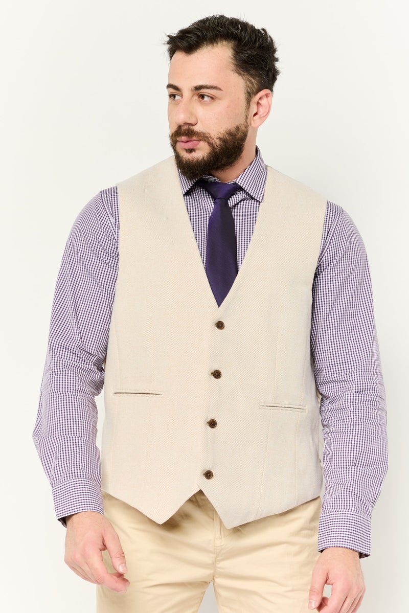 Asos Design Men Textured Sleeveless Blazer Vest, Beige  - Image 1