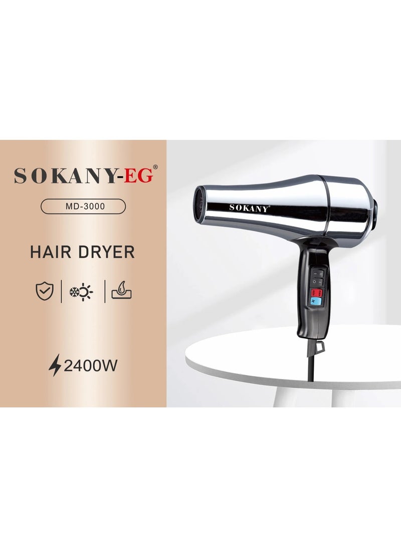Sokany Hair Dryer MD-3000 Stainless – 3000W, 220-240V, 2 Speeds - Image 2