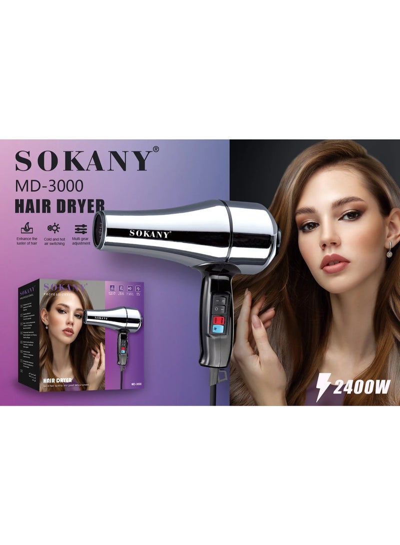 Sokany Hair Dryer MD-3000 Stainless – 3000W, 220-240V, 2 Speeds - Image 3