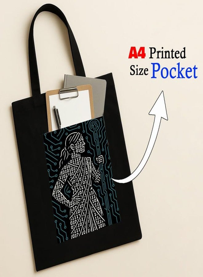Megrok Binary Women Tote Bag for Women | Front A4 Size Printed Pocket | 16x14 Inch Female Coder Cotton Bag | STEM Women's Essential - Image 2