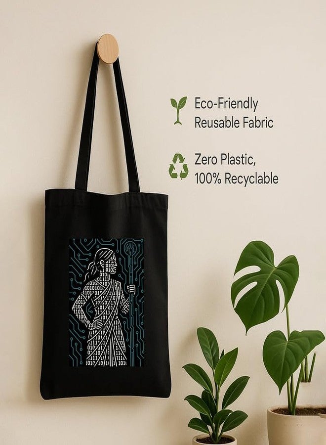 Megrok Binary Women Tote Bag for Women | Front A4 Size Printed Pocket | 16x14 Inch Female Coder Cotton Bag | STEM Women's Essential - Image 5