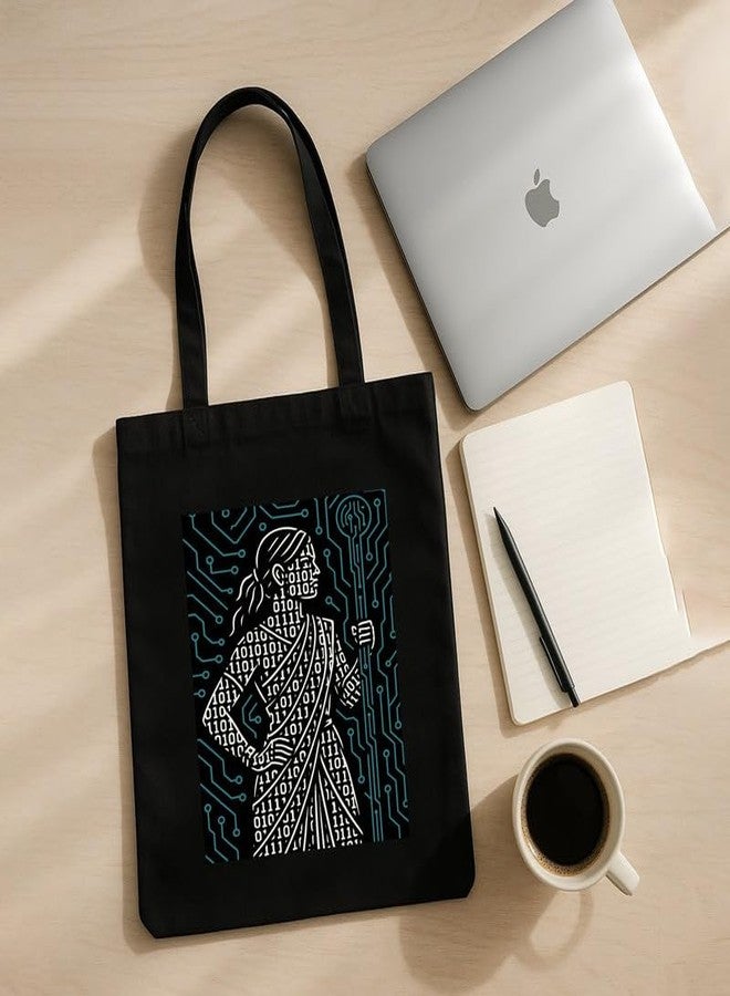 Megrok Binary Women Tote Bag for Women | Front A4 Size Printed Pocket | 16x14 Inch Female Coder Cotton Bag | STEM Women's Essential - Image 4
