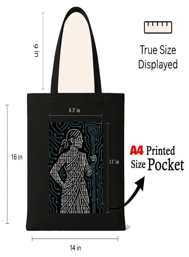 Megrok Binary Women Tote Bag for Women | Front A4 Size Printed Pocket | 16x14 Inch Female Coder Cotton Bag | STEM Women's Essential - Image 3