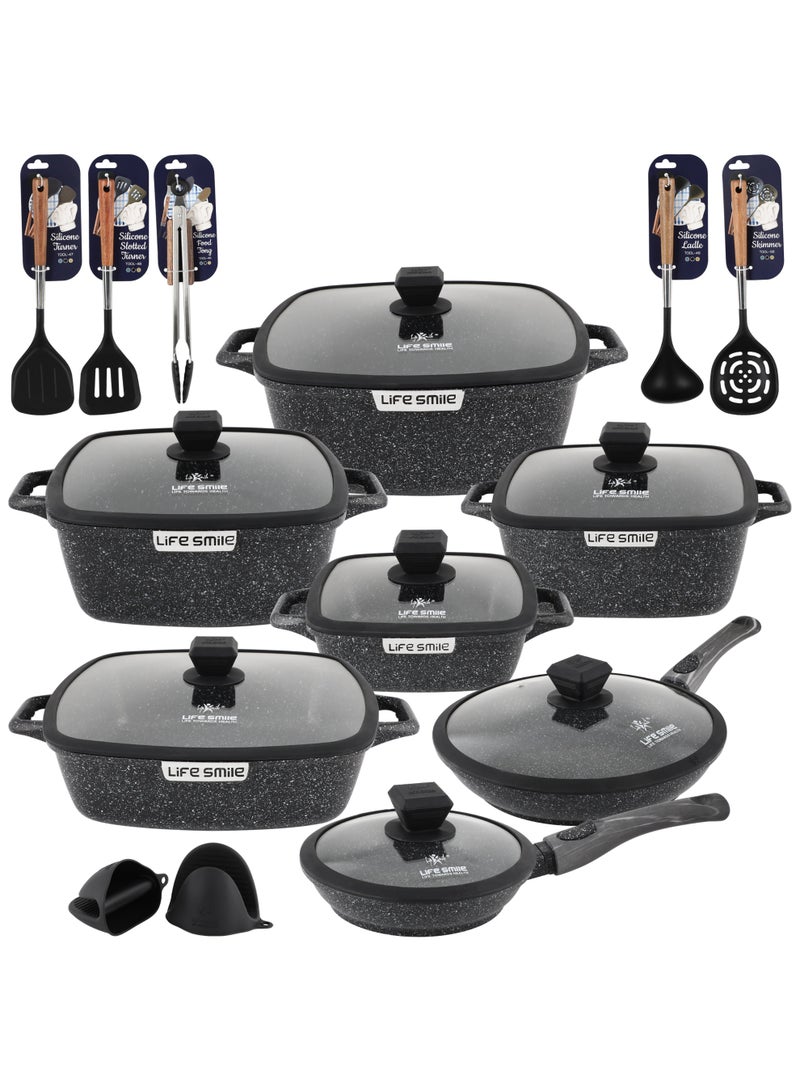 Life Smile Granite Nonstick Cookware Set with Lids – Multi-Layer Granite Coating, Induction Compatible Aluminium Pots & Pans - Image 1