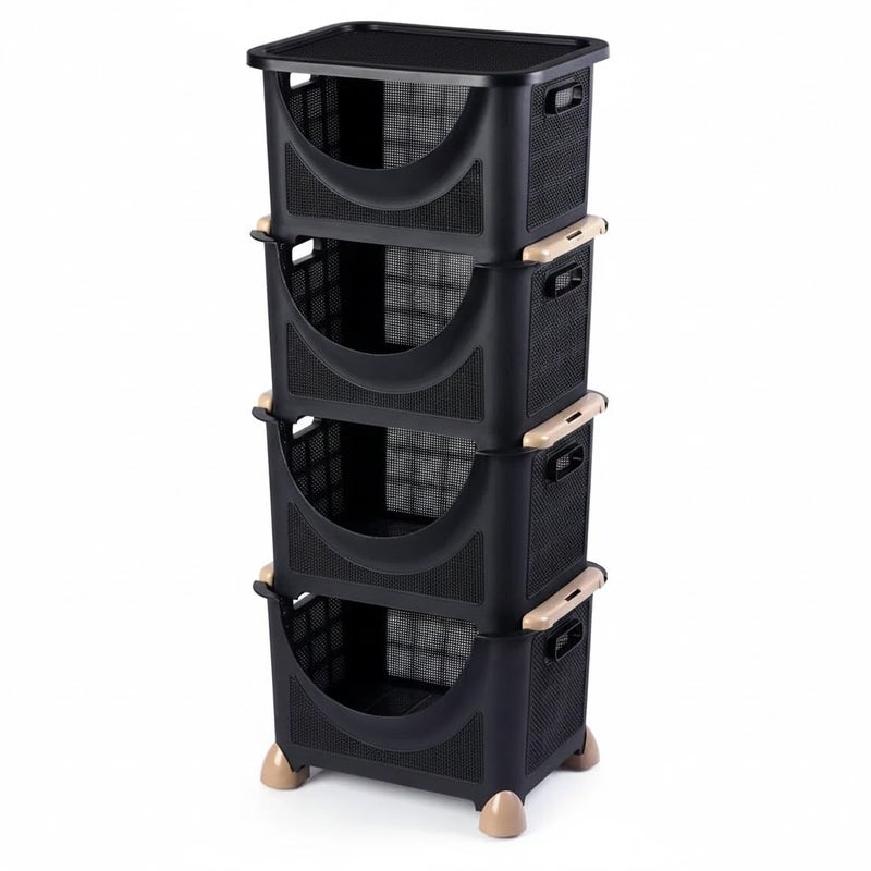 Trolley Storage 4 Layers, Black, High Quality Plastic, 37x28x91cm, Fruit and Vegetable Storage, Multipurpose Storage for Kitchen and Bathroom - Image 1