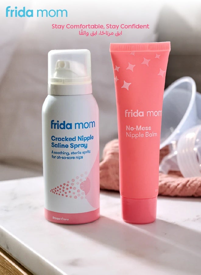 Frida Mom Sore Nipple Set – No-Mess Nipple Balm & Cracked Nipple Saline Spray | Hydrating, Soothing, Made in USA 🇺🇸, Lanolin-Free, Organic Oils | Breastfeeding Relief & Baby-Safe - Image 2