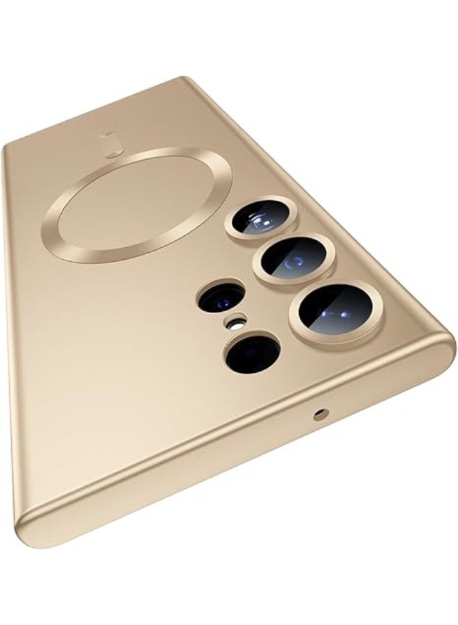 Compatible with Magnetic for Samsung Galaxy S25 Ultra Case [Compatible with MagSafe][Built-in Camera Lens Protector] Slim Soft Silicone Bumper Shockproof Metallic Luster Phone Case (Gold) - Image 1
