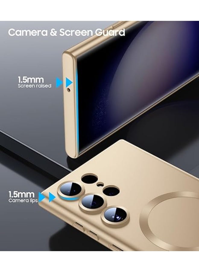 Compatible with Magnetic for Samsung Galaxy S25 Ultra Case [Compatible with MagSafe][Built-in Camera Lens Protector] Slim Soft Silicone Bumper Shockproof Metallic Luster Phone Case (Gold) - Image 2