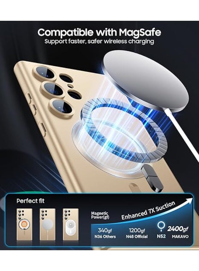 Compatible with Magnetic for Samsung Galaxy S25 Ultra Case [Compatible with MagSafe][Built-in Camera Lens Protector] Slim Soft Silicone Bumper Shockproof Metallic Luster Phone Case (Gold) - Image 5