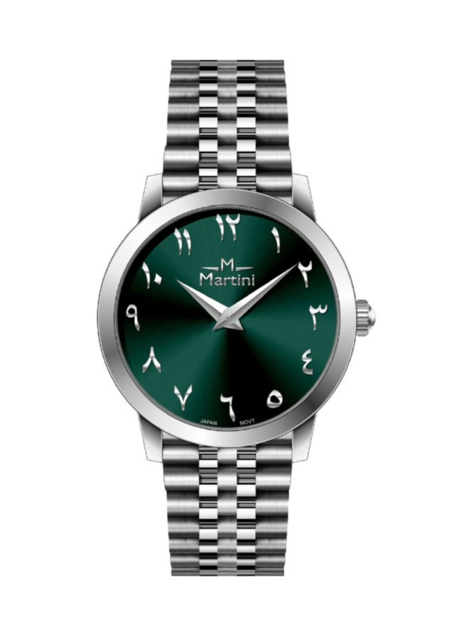 MARTINI Elegant Martini Men's Watch Stylish Green Dial Stainless Steel Band Water Resistant Perfect for Casual and Formal Wear - Image 1