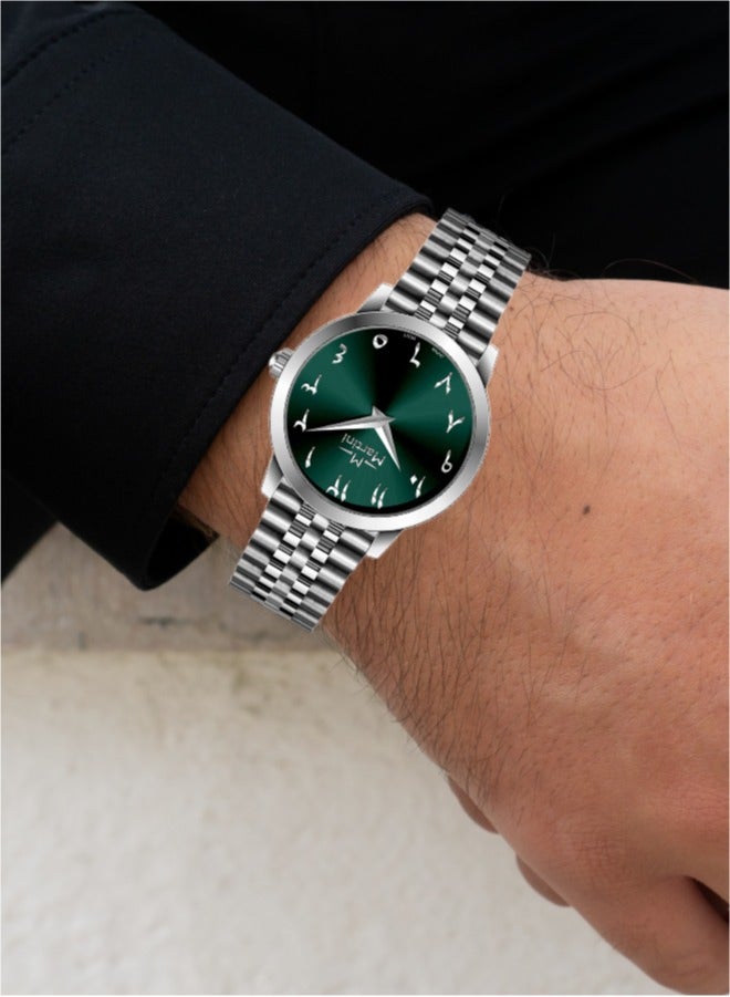 MARTINI Elegant Martini Men's Watch Stylish Green Dial Stainless Steel Band Water Resistant Perfect for Casual and Formal Wear - Image 3