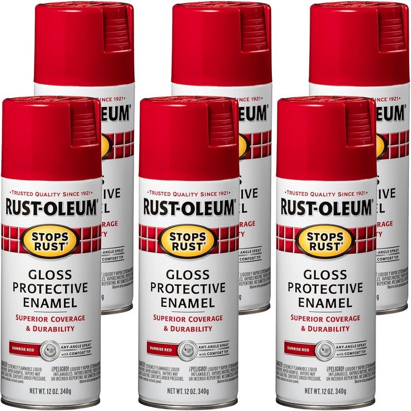 Rust-Oleum 7762830-6PK Stops Rust Spray Paint, 12 oz, Gloss Red Sunrise, 6 Pack - Image 1