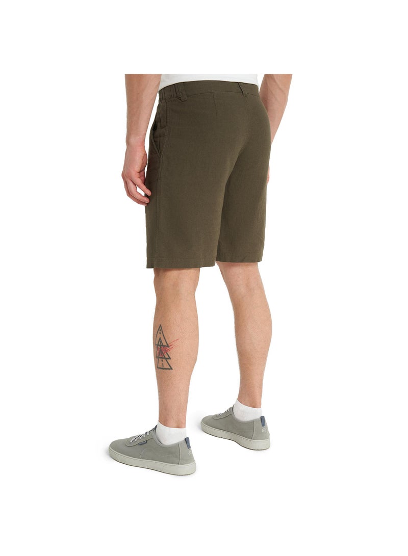 Outventure Men's Olive Shorts, Outventure, Linen-Viscose Blend, Breathable Fabric, Straight Cut, Elastic Waistband, Practical Pockets for Summer Adventures - Image 2
