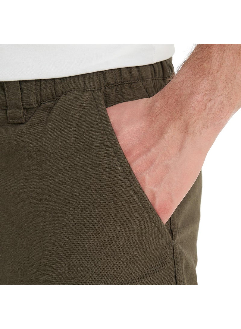 Outventure Men's Olive Shorts, Outventure, Linen-Viscose Blend, Breathable Fabric, Straight Cut, Elastic Waistband, Practical Pockets for Summer Adventures - Image 4
