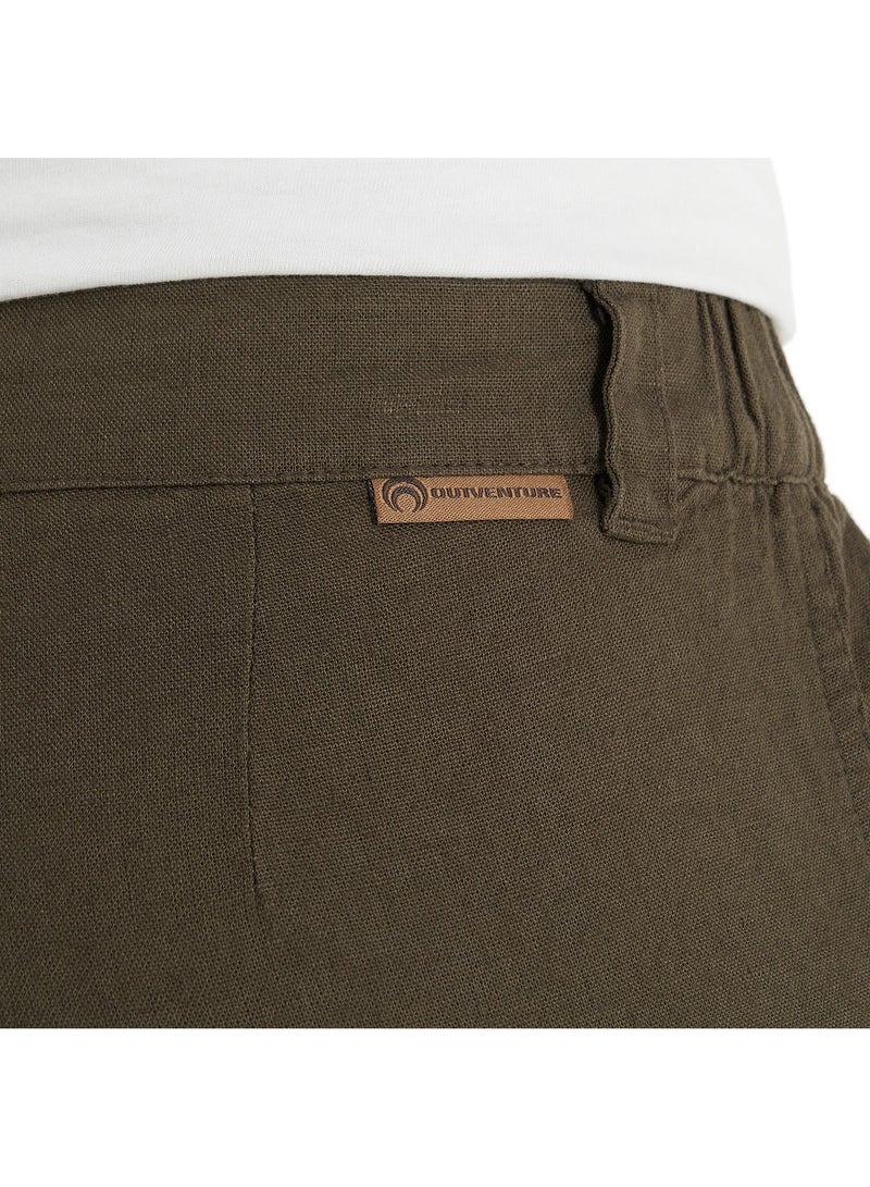Outventure Men's Olive Shorts, Outventure, Linen-Viscose Blend, Breathable Fabric, Straight Cut, Elastic Waistband, Practical Pockets for Summer Adventures - Image 5