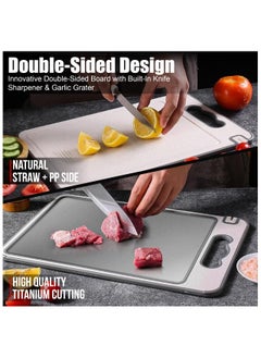 ArcShine ArcShine Titanium Cutting Board Pro | 100% Pure Titanium & Wheat Straw with Knife Sharpener + Guards, Finger Guard & Juice Groove | Scratch-Free Chopping Board  - Image 2