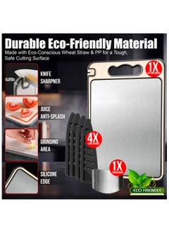 ArcShine ArcShine Titanium Cutting Board Pro | 100% Pure Titanium & Wheat Straw with Knife Sharpener + Guards, Finger Guard & Juice Groove | Scratch-Free Chopping Board  - Image 4