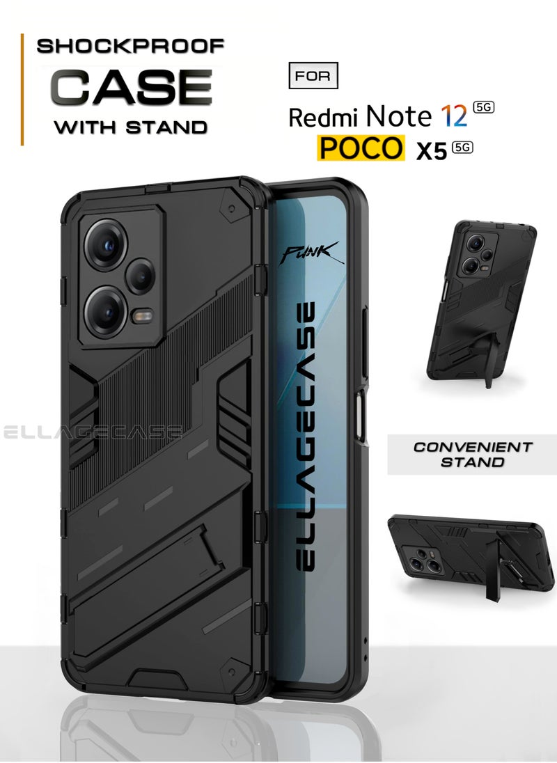 ELLAGECASE Shockproof Case for Xiaomi Redmi Note 12 5G / Xiaomi Poco X5 5G, Enhanced Protection, Built-in Magnetic Mount, Convenient Stand, Solid Camera Protection  - Image 1