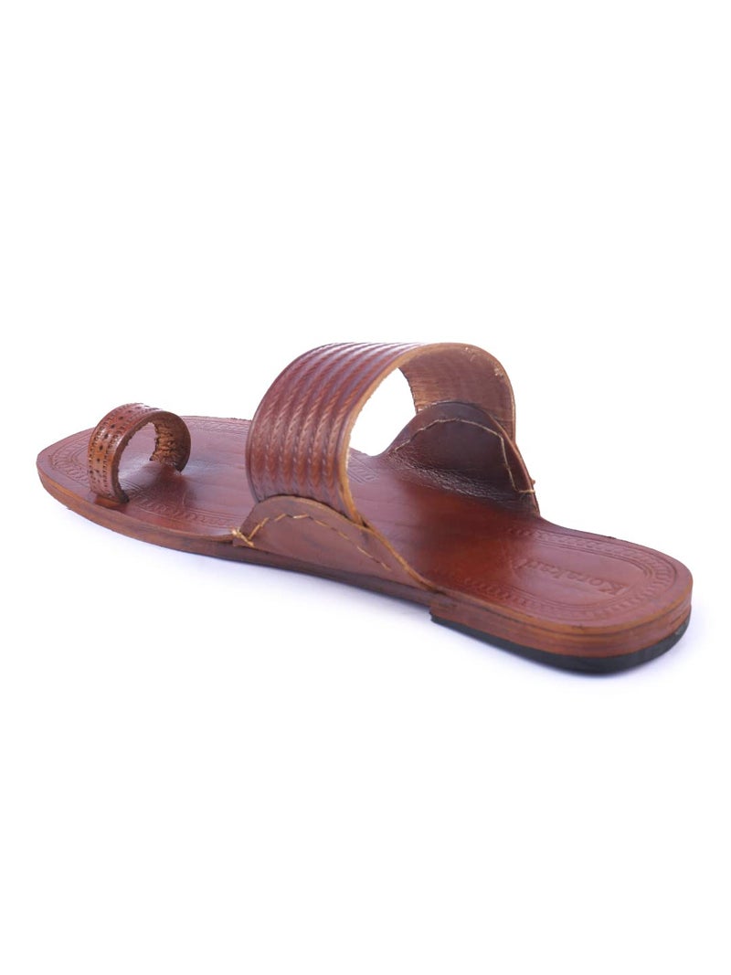 KORAKARI Women's Kolhapuri Handmade Chappal Tan Genuine Leather Flip Flops Slipper (UK-5) - Image 3