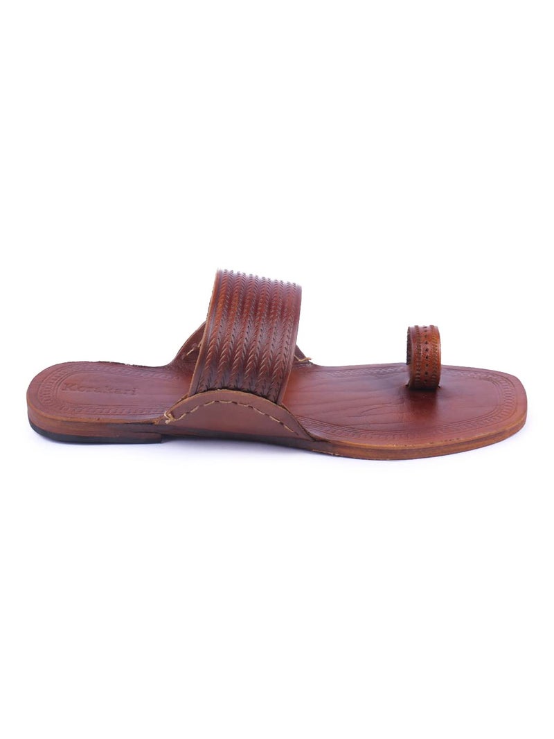 KORAKARI Women's Kolhapuri Handmade Chappal Tan Genuine Leather Flip Flops Slipper (UK-5) - Image 2