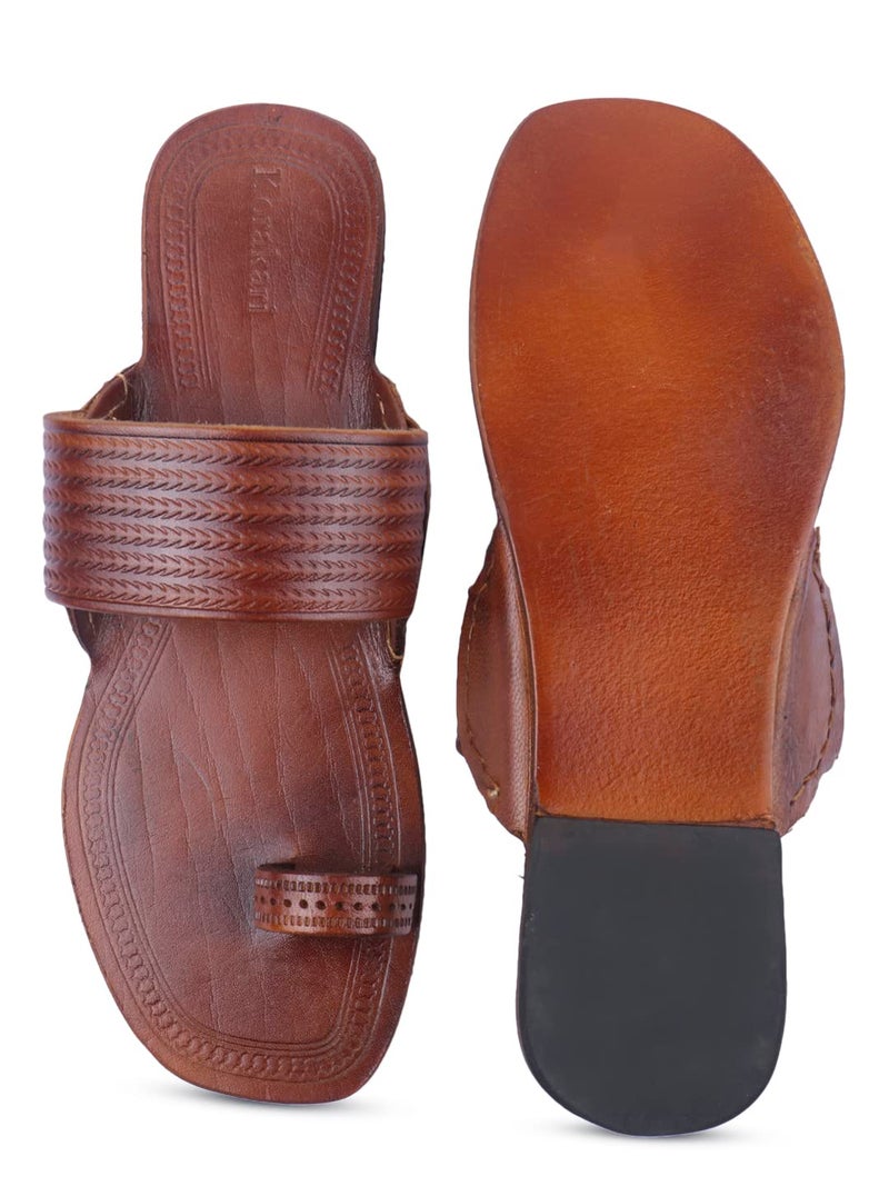 KORAKARI Women's Kolhapuri Handmade Chappal Tan Genuine Leather Flip Flops Slipper (UK-5) - Image 5