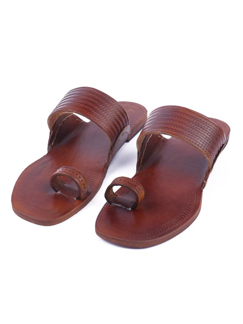 KORAKARI Women's Kolhapuri Handmade Chappal Tan Genuine Leather Flip Flops Slipper (UK-5) - Image 4