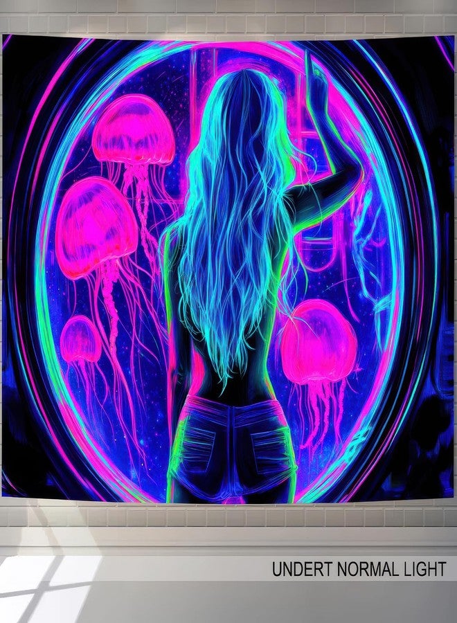 BlissYard Blacklight Medusa Tapestry Trippy UV Reactive Psychedelic Neon Space Tapestry Wall Black Light Tapestries Posters Wall Hanging for Backdrop Bedroom Dorm Living Room Decor 59 X 78 inch - Image 3